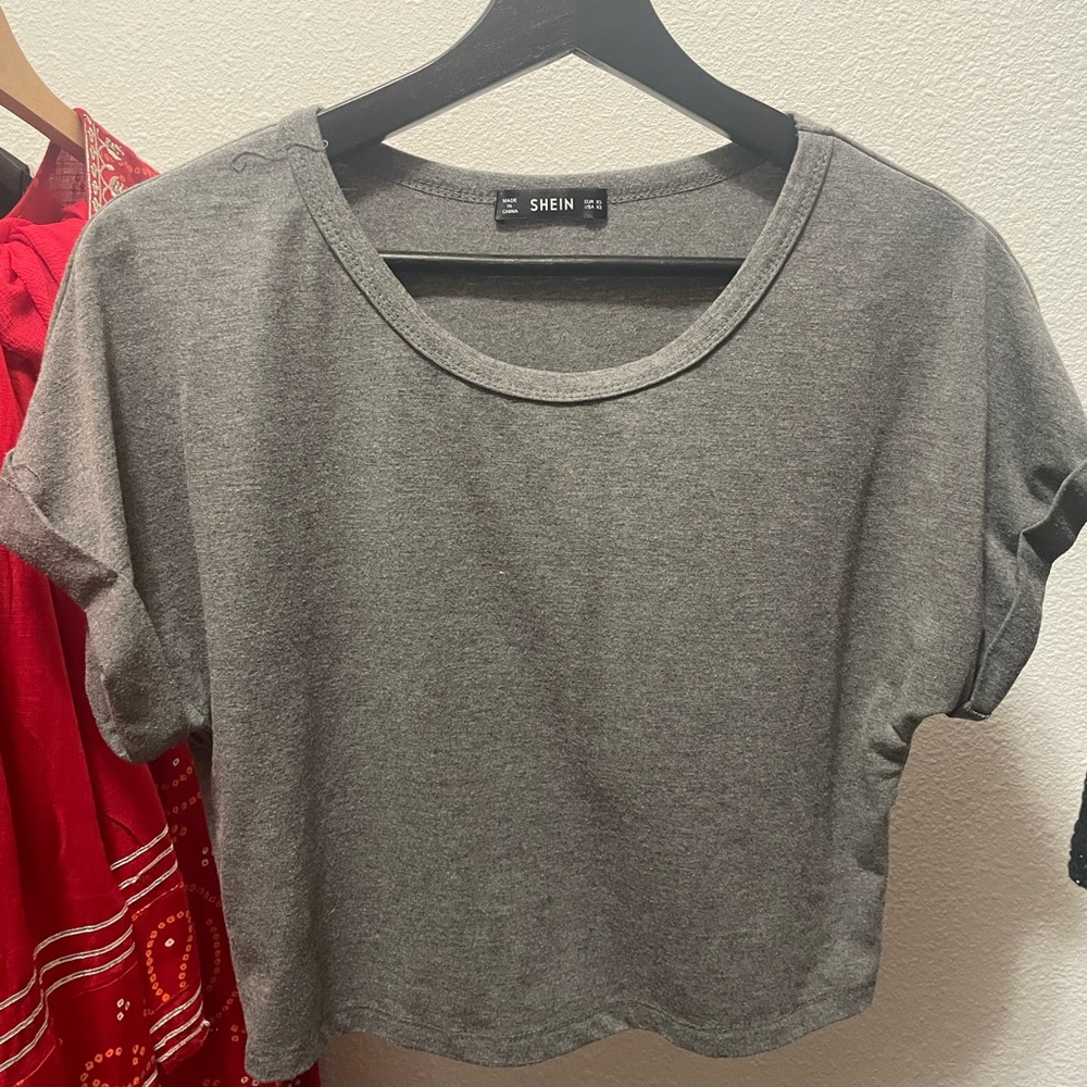Shein gray cropped shirt
